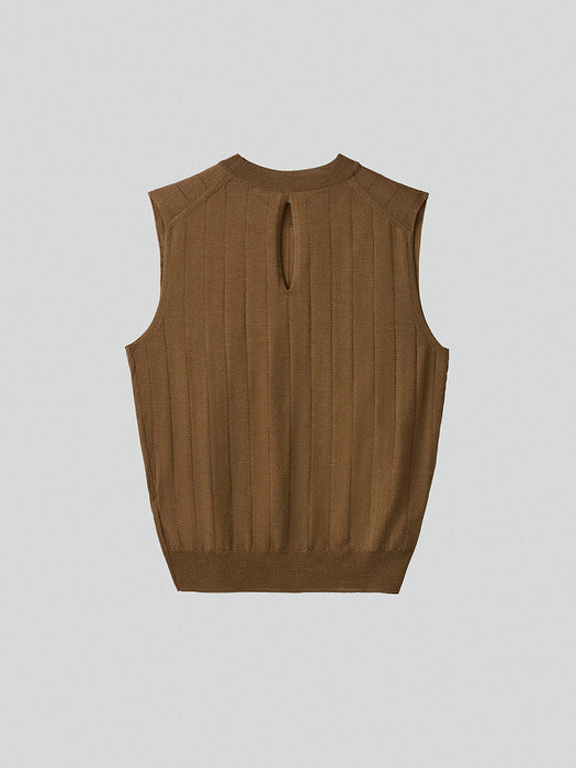 Recto Sleeveless Bold Ribbed Sheer Knit Top (Ochre)