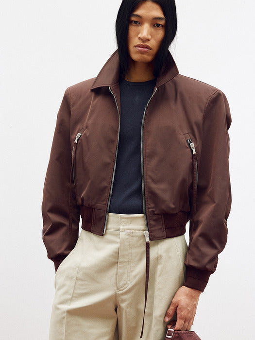 [recto] ZIPPER DETAILS STRUCTURED TIM BOMBER (RED BROWN)