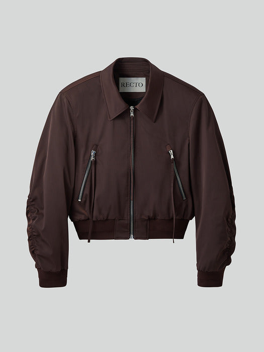 [recto] ZIPPER DETAILS STRUCTURED TIM BOMBER (RED BROWN)
