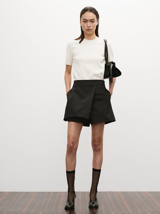 Recto Round Neck Compact Knit Top (Ivory)