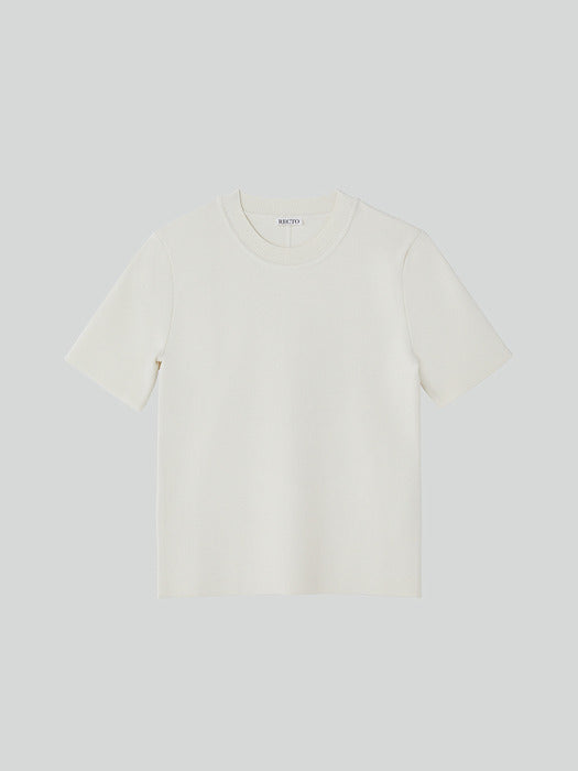 Recto Round Neck Compact Knit Top (Ivory)