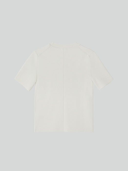Recto Round Neck Compact Knit Top (Ivory)