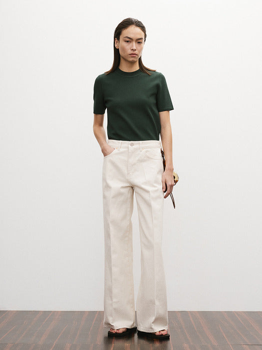 Recto Round Neck Compact Knit Top (Vintage Green)