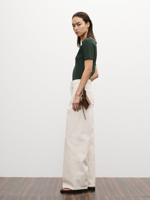 Recto Round Neck Compact Knit Top (Vintage Green)
