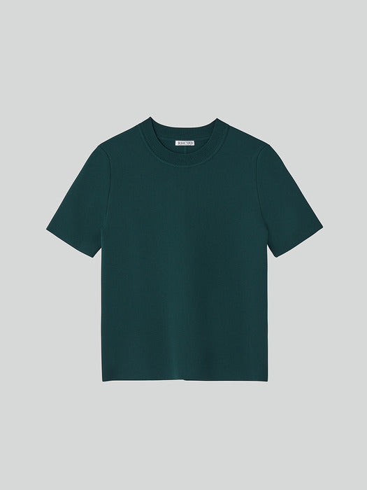 Recto Round Neck Compact Knit Top (Vintage Green)