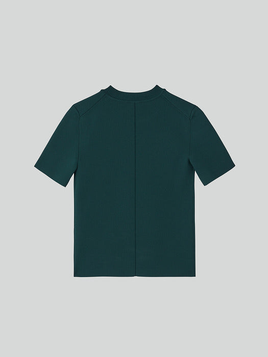 Recto Round Neck Compact Knit Top (Vintage Green)
