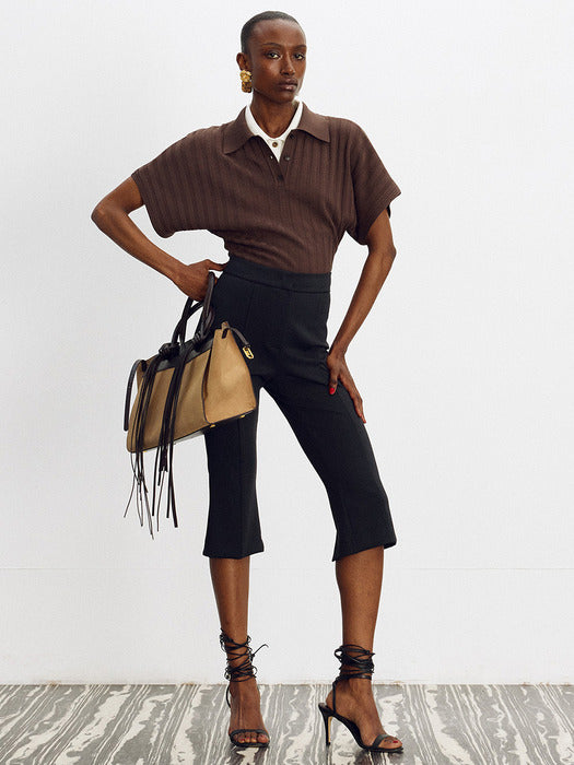 [recto] DOLMAN SLEEVES KNIT POLO TOP (KHAKI BROWN)