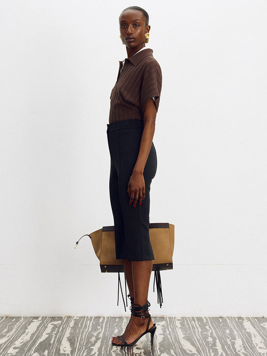 [recto] Dolman Sleeves Knit Polo Top (Khaki Brown)