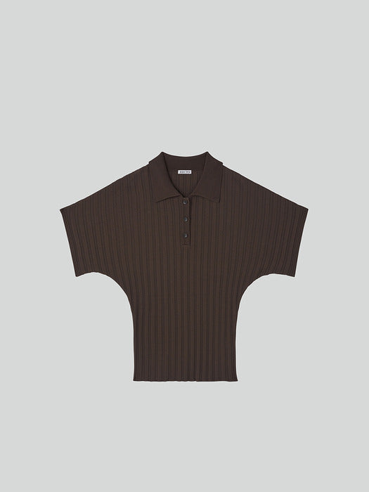 [recto] Dolman Sleeves Knit Polo Top (Khaki Brown)