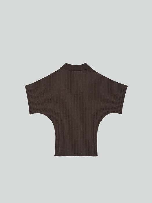 [recto] Dolman Sleeves Knit Polo Top (Khaki Brown)
