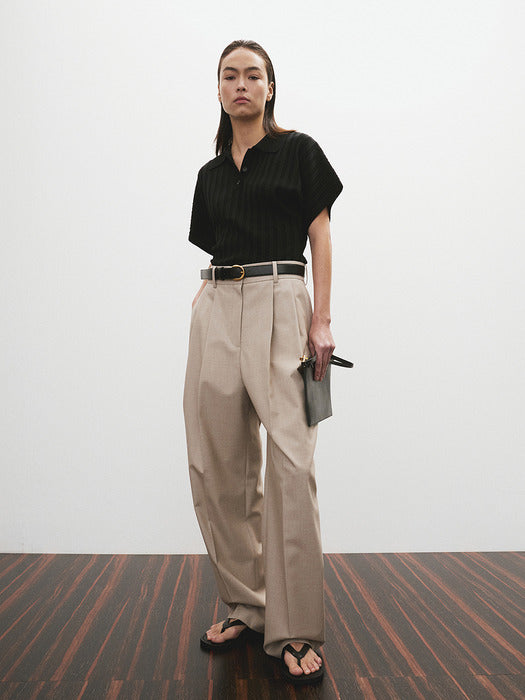 Recto Dolman Sleeves Knit Polo Top (Black)
