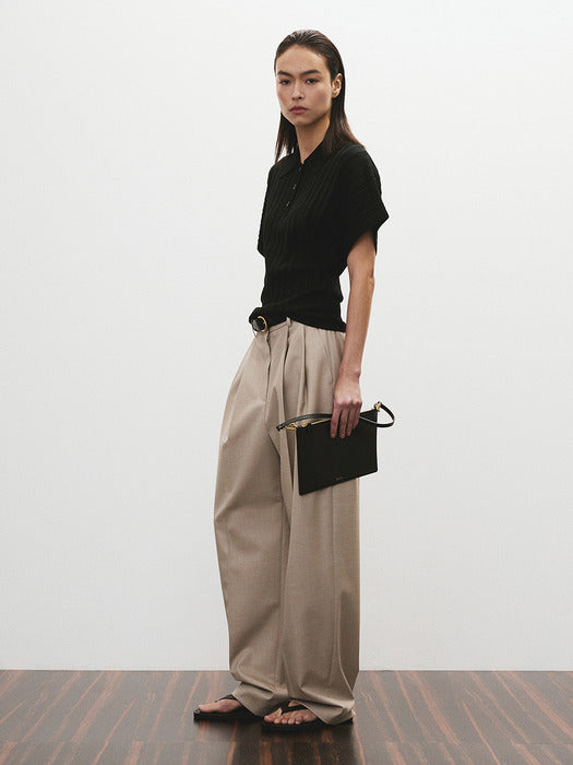 [recto] DOLMAN SLEEVES KNIT POLO TOP (BLACK)