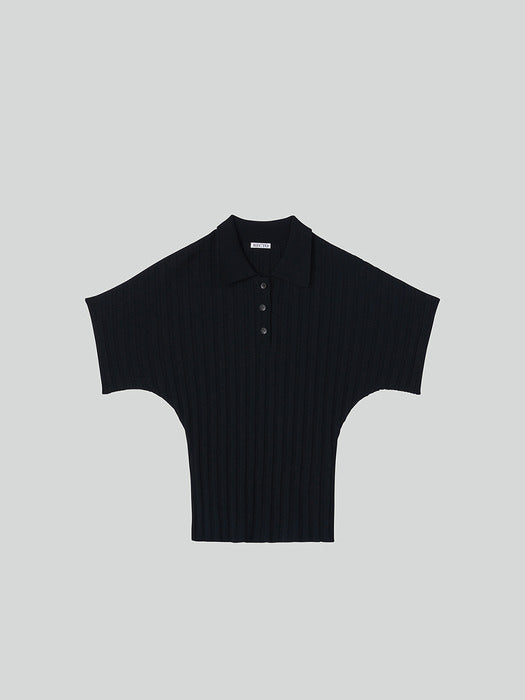Recto Dolman Sleeves Knit Polo Top (Black)