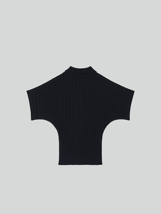 Recto Dolman Sleeves Knit Polo Top (Black)