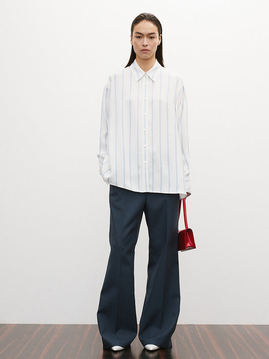 [recto] DOUBLE LAYER CUFFS STRIPE SHIRT (SKY BLUE)