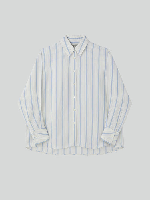 [recto] DOUBLE LAYER CUFFS STRIPE SHIRT (SKY BLUE)