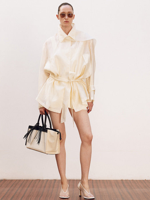 [recto] WIDE FIT SHORT SHEER TRENCH COAT (CREAM)