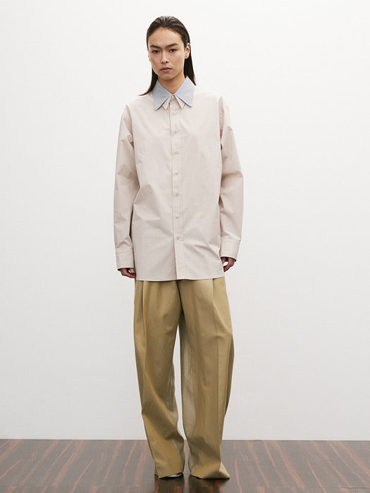 Recto Contrast Double Collar Shirt (Sepia Beige)
