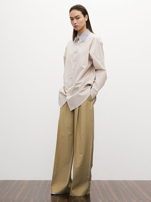 Recto Contrast Double Collar Shirt (Sepia Beige)
