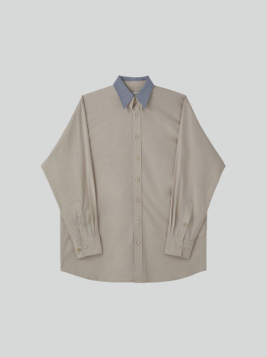 Recto Contrast Double Collar Shirt (Sepia Beige)