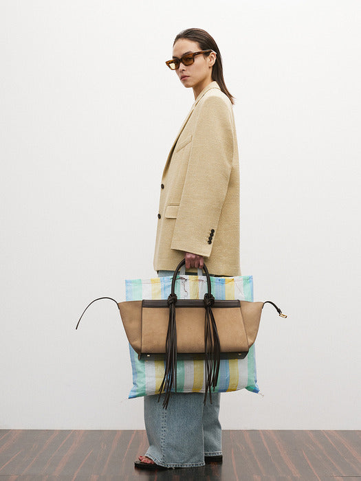 [recto] WOMENS OVERSIZE SINGLE BREASTED TWEED JACKET (KHAKI BEIGE)