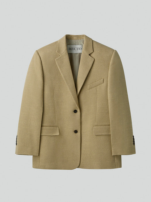 [recto] WOMENS OVERSIZE SINGLE BREASTED TWEED JACKET (KHAKI BEIGE)