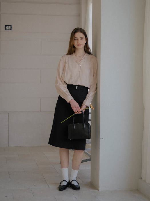 [TILLIDIE] Double stitch high waist A-line skirt_Black