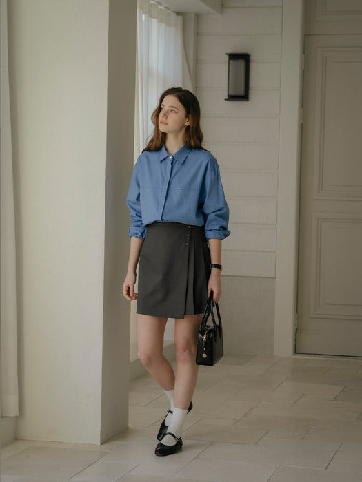 [TILLIDIE] Pleats overlap A-line mini skirt_Charcoal