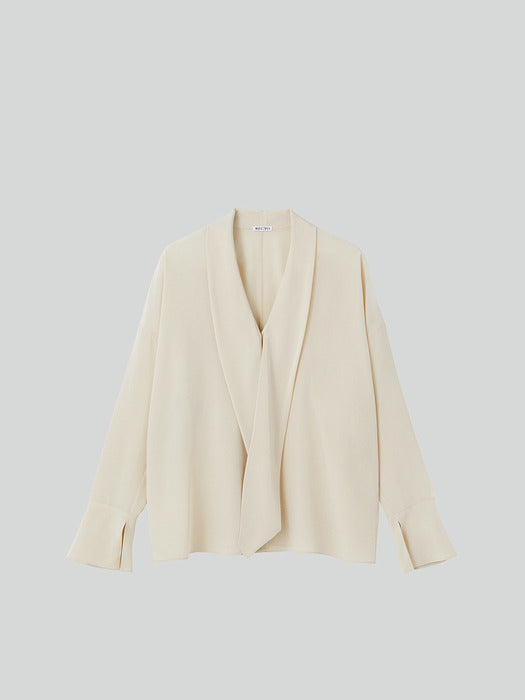 [recto] SCARF DETAIL BLOUSE (LIGHT BEIGE)