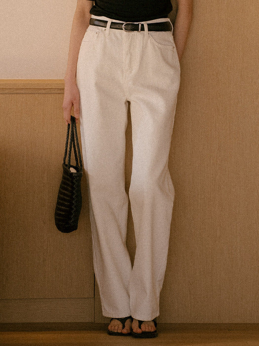 Tillidie Pure straight cotton denim pants Ivory
