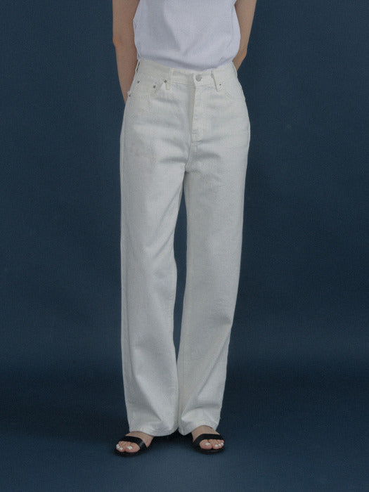 [TILLIDIE] Pure straight cotton denim pants_Ivory