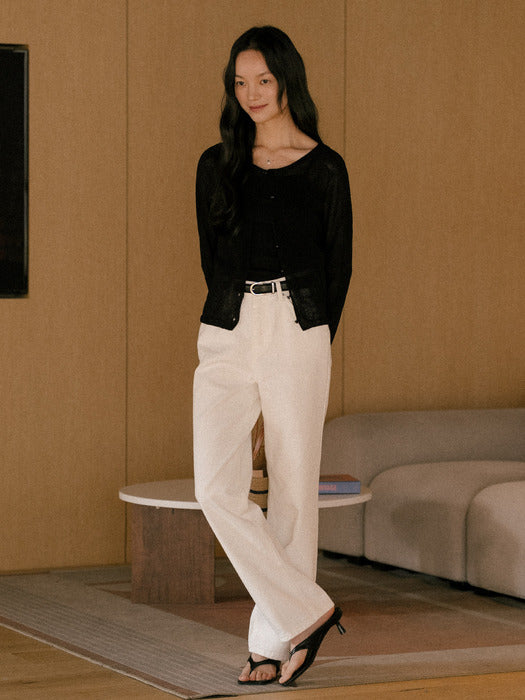 Tillidie Pure Straight Cotton Denim Pants Ivory