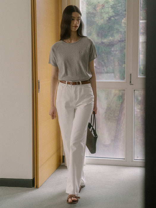 Tillidie Pure Straight Cotton Denim Pants Ivory