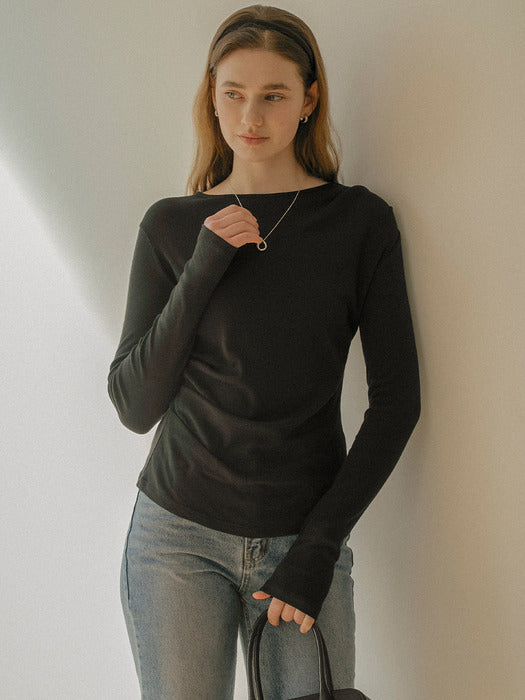 [TILLIDIE] Pearl drape slim soft modal t-shirt_Black