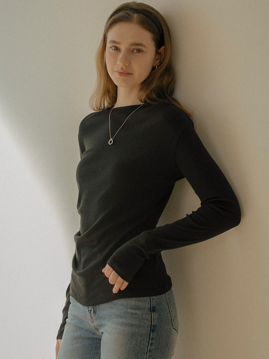 [TILLIDIE] Pearl drape slim soft modal t-shirt_Black