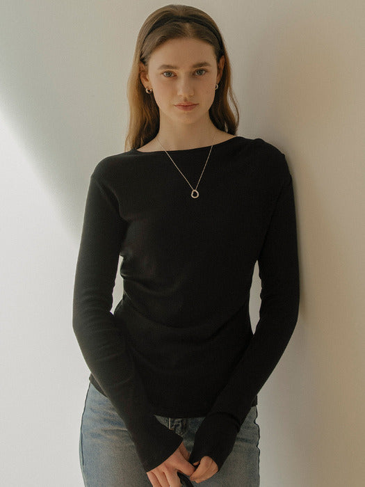 [TILLIDIE] Pearl drape slim soft modal t-shirt_Black