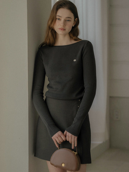 [TILLIDIE] Minimal line slim knit_Charcoal