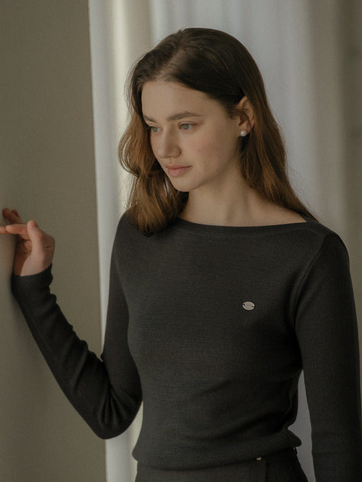 [TILLIDIE] Minimal line slim knit_Charcoal