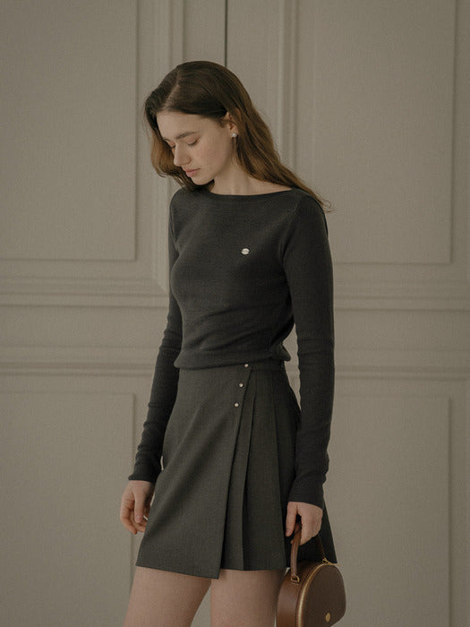 [TILLIDIE] Minimal line slim knit_Charcoal