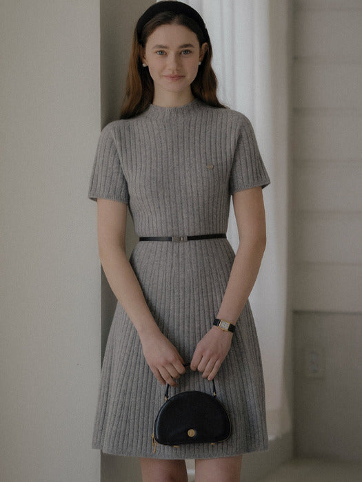 [TILLIDIE] Soft wool logo point slim knit dress_Melange gray