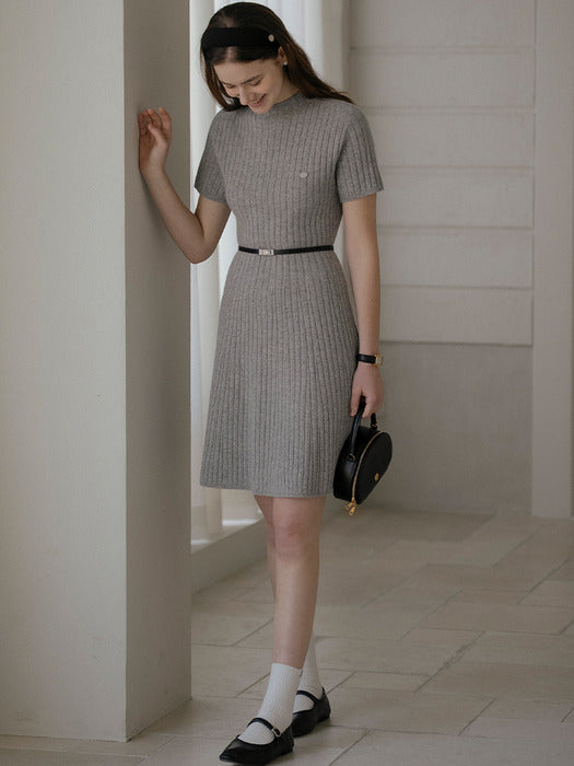 [TILLIDIE] Soft wool logo point slim knit dress_Melange gray