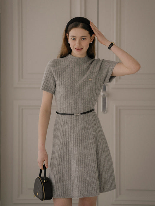 [TILLIDIE] Soft wool logo point slim knit dress_Melange gray