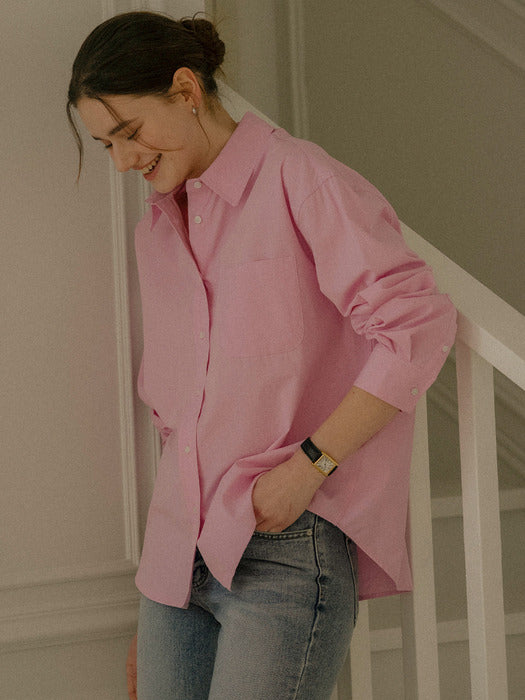 Textured cotton string cotton shirt_Pink