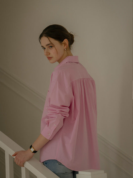 [TILLIDIE] Textured cotton string cotton shirt_Pink