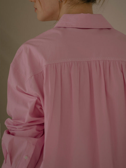 [TILLIDIE] Textured cotton string cotton shirt_Pink