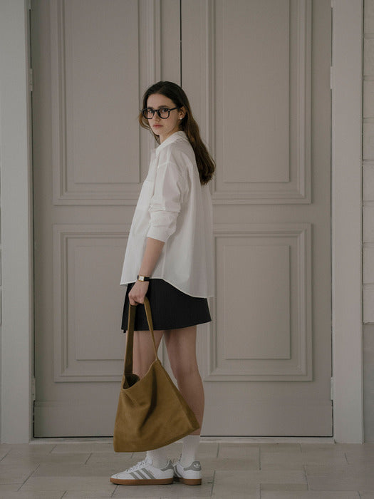 [TILLIDIE] Textured cotton string cotton shirt_Ivory