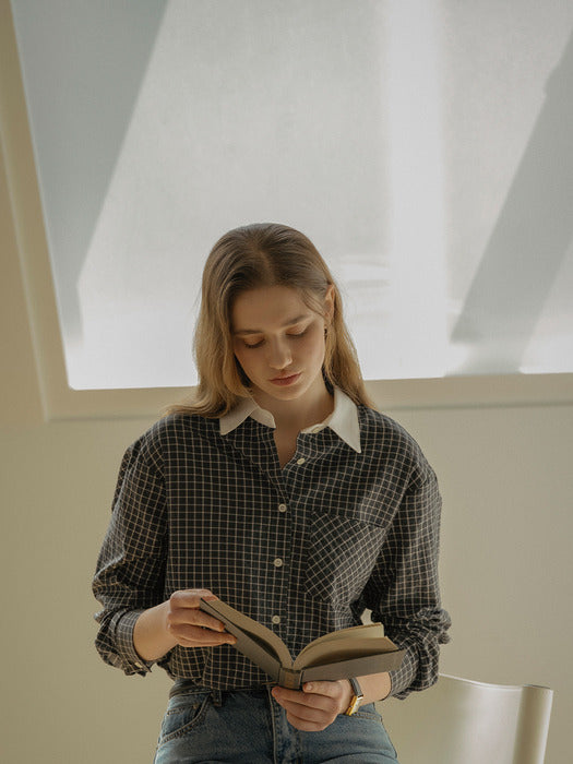 [TILLIDIE] Minimal multi pocket check shirt_Black