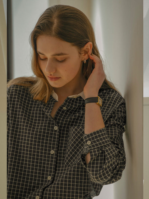 [TILLIDIE] Minimal multi pocket check shirt_Black