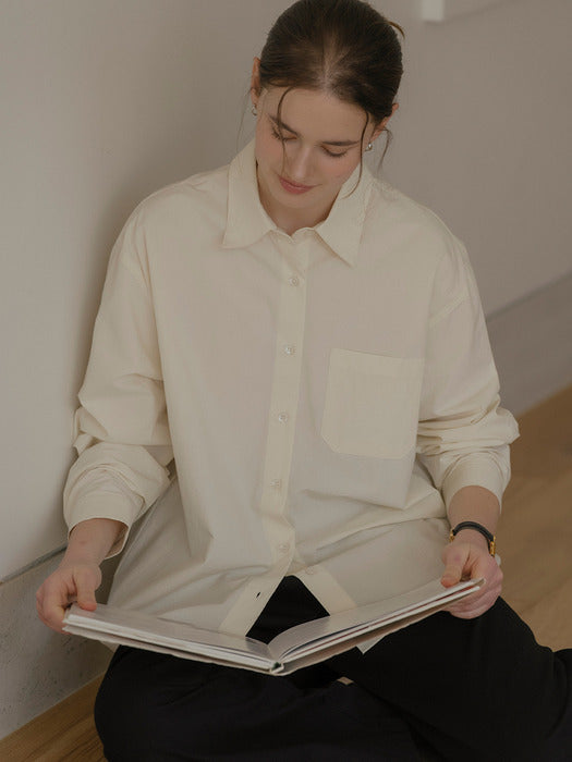 [tillidie] Backslit detail soft cotton shirt_Butter
