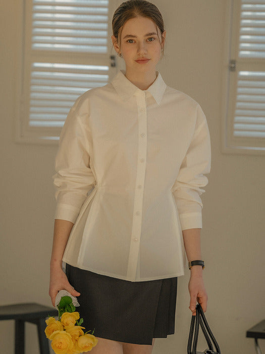 [TILLIDIE] Classic double stitch button cotton shirt_Ivory